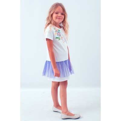 Embroidered dress for girl "Spring" mesh Blue
